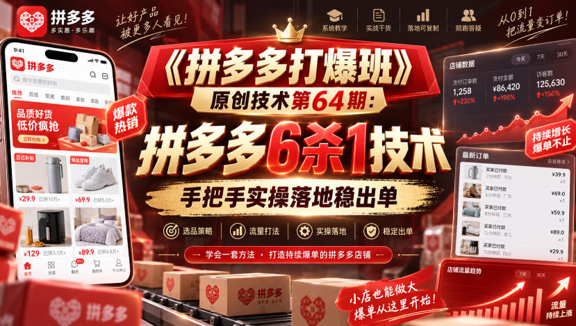 【精】《拼多多打爆班》原创技术第64期：拼多多6杀1技术，手把手实操落地稳出单 - 啥好玩副业网-啥好玩副业网