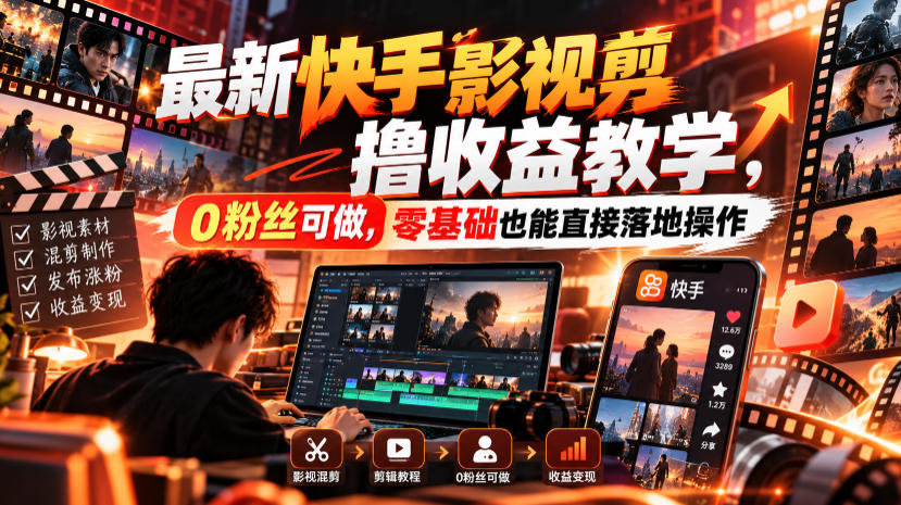 最新快手影视混剪撸收益教学，0粉丝可做，零基础也能直接落地操作 - 啥好玩副业网-啥好玩副业网