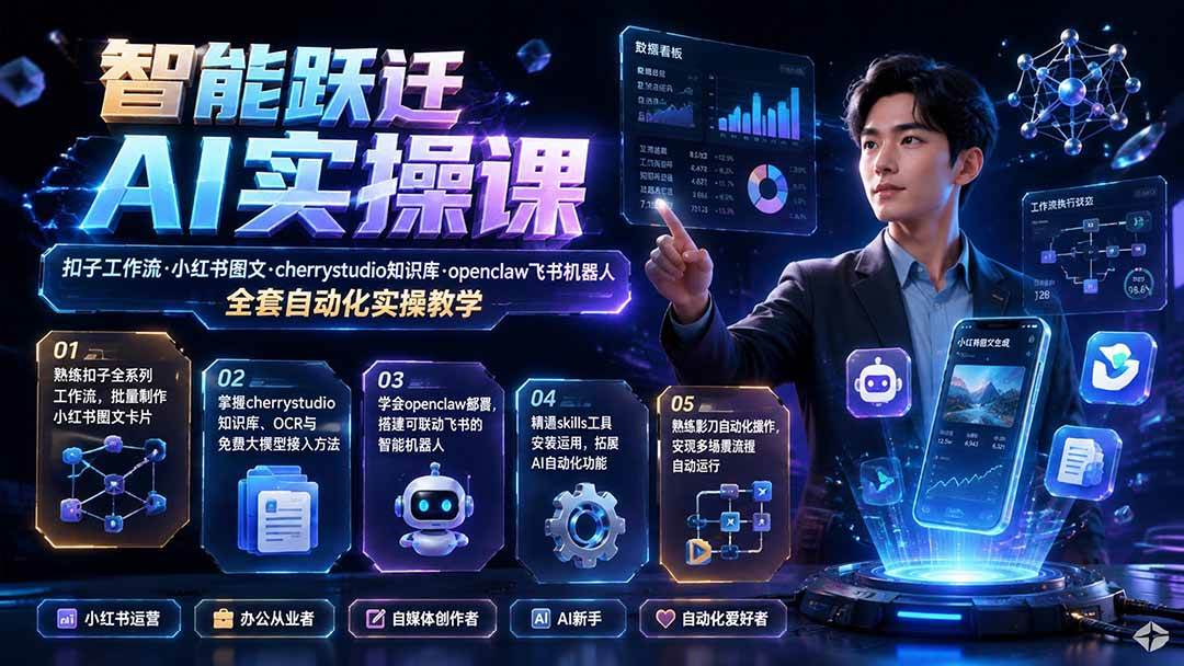 （19653期）智能跃迁 AI实操课｜扣子工作流小红书图文搭建，cherrystudio知识库openclaw飞书机器人全套自动化实操教学 - 啥好玩副业网-啥好玩副业网
