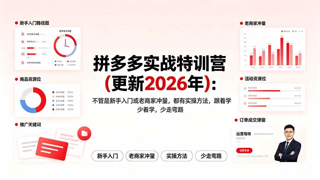 （19724期）拼多多实战特训营(更新2026年)：不管是新手入门或老商家冲量，都有实操方法，跟着学，少走弯路 - 啥好玩副业网-啥好玩副业网