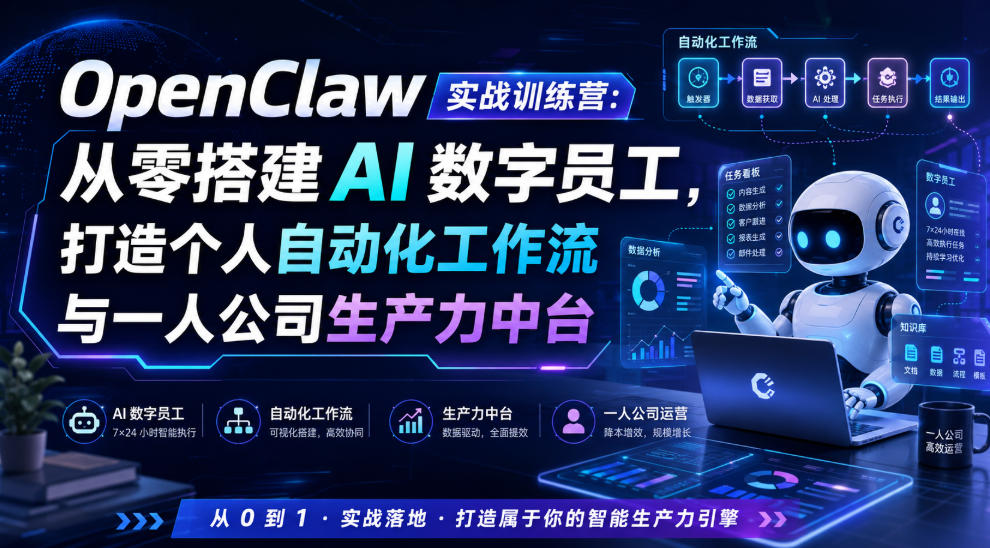 OpenClaw实战训练营：从零搭建AI数字员工，打造个人自动化工作流与一人公司生产力中台 - 啥好玩-啥好玩