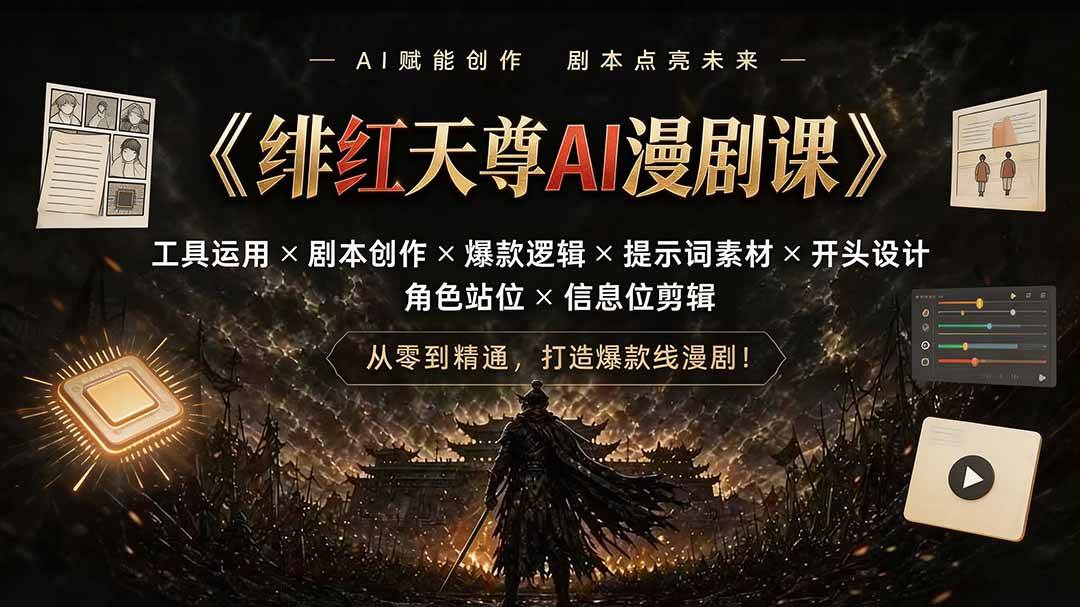 （19597期）绯红天尊AI漫剧课｜工具运用×剧本创作×爆款逻辑×提示词素材×开头设计×角色站位×信息位剪辑-啥好玩