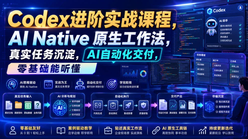 【精】Codex进阶实战课｜AI Native原生工作法，22节真实任务落地，从配置到AI自动化交付全链路教程-啥好玩副业网