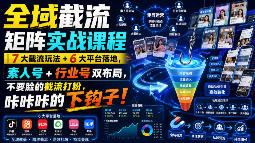 全域截流矩阵实战课程｜7大截流玩法+6大平台落地，素人号+行业号双布局，不要脸的截流打粉，咔咔咔的下钩子！-啥好玩