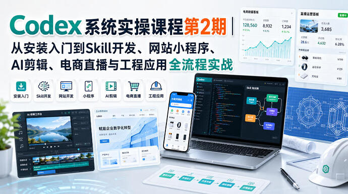 【精】Codex系统实操课程第2期:从安装到AI剪辑、电商直播与工程应用全流程实战-啥好玩副业网