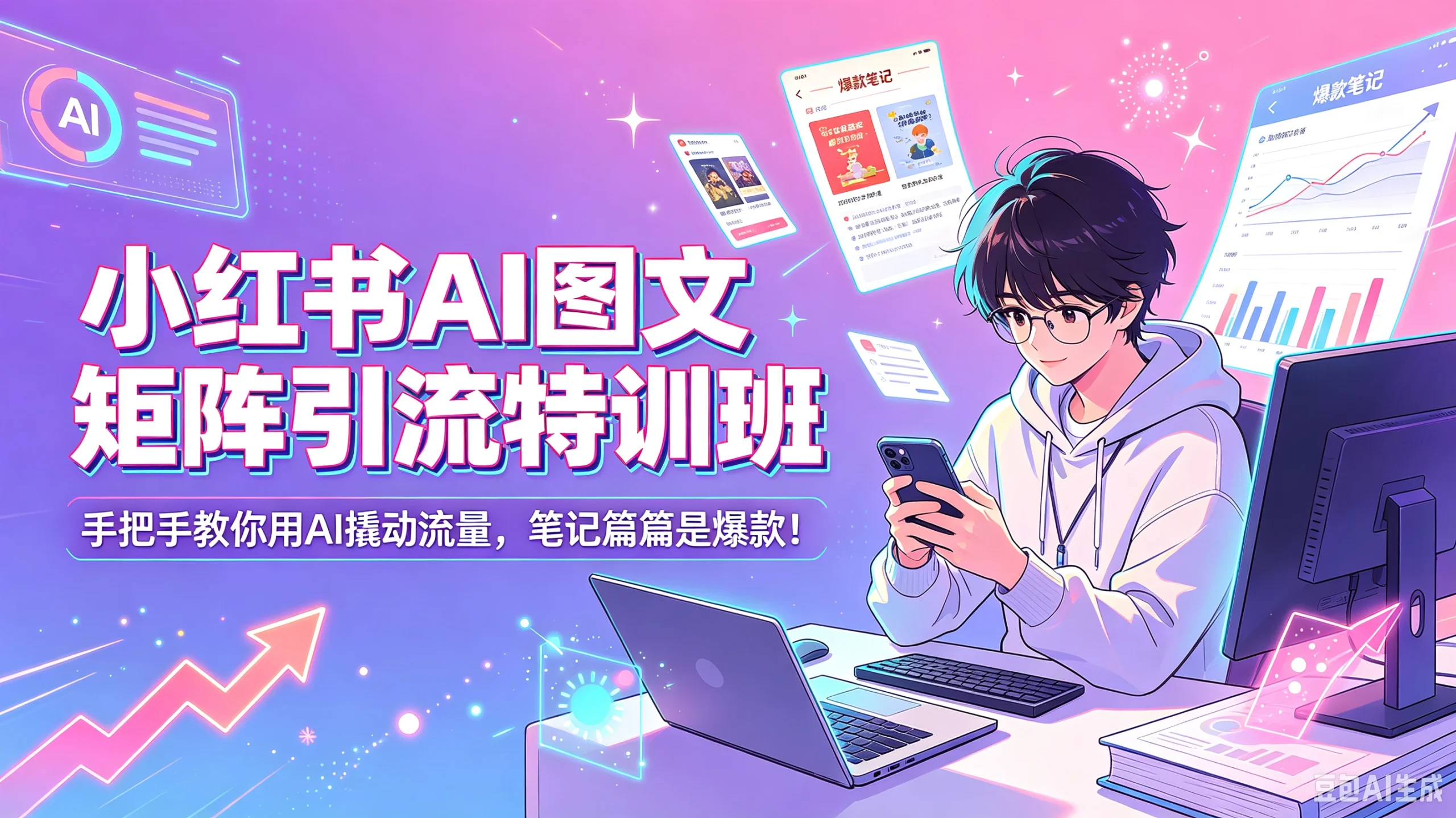 【精】小红书AI图文矩阵引流特训班| 手把手教你用AI撬动流量，笔记篇篇是爆款！-啥好玩副业网