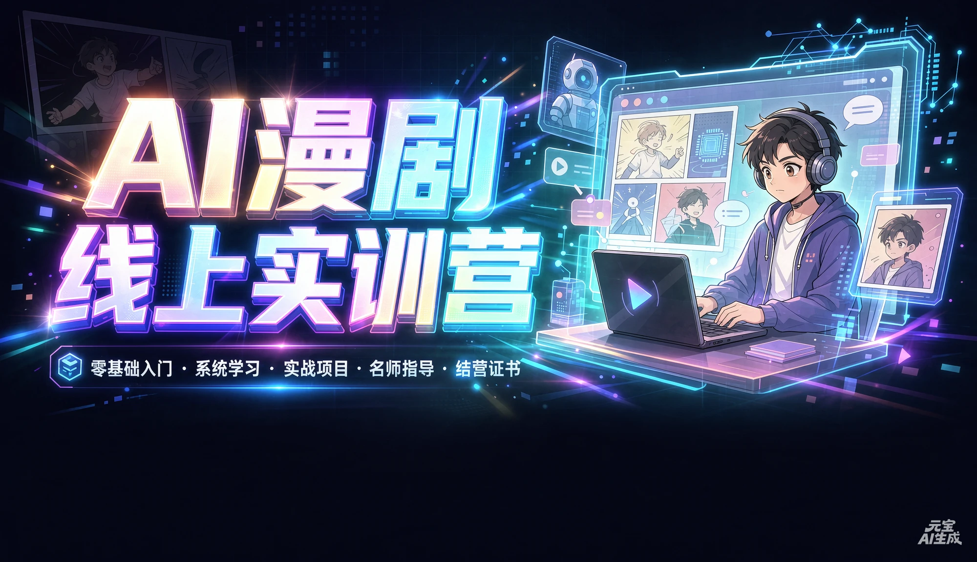【精】AI漫剧线上实训营，零基础入门、系统学习、实战项目、名师指导、结营证书 - 啥好玩副业网-啥好玩副业网