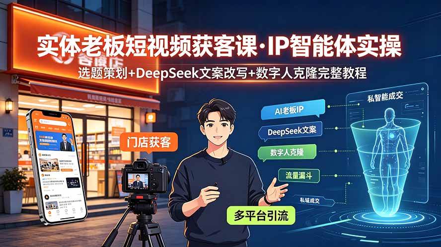（19260期）实体老板短视频获客课·IP智能体实操｜选题策划+DeepSeek文案改写+数字人克隆完整教程 - 啥好玩-啥好玩