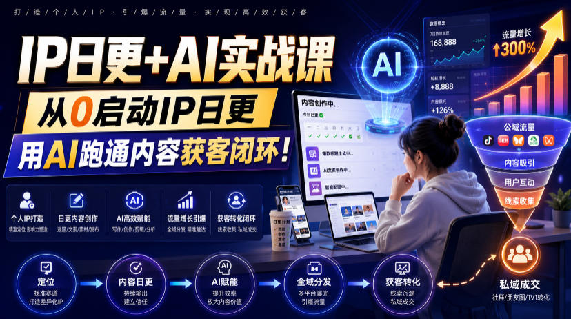 IP日更+AI实战课，从0启动IP日更，IP置顶视频制作+100条选题库搭建+10条日更规划，用AI跑通内容获客闭环! - 啥好玩-啥好玩