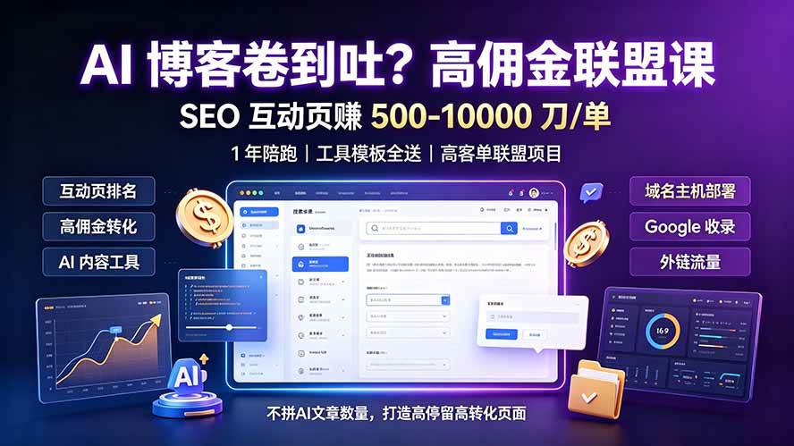 （19390期）AI 博客卷到吐？高佣金联盟课：SEO 互动页赚 500-10000 刀 单，1 年陪跑 + 工具模板全送 - 啥好玩-啥好玩