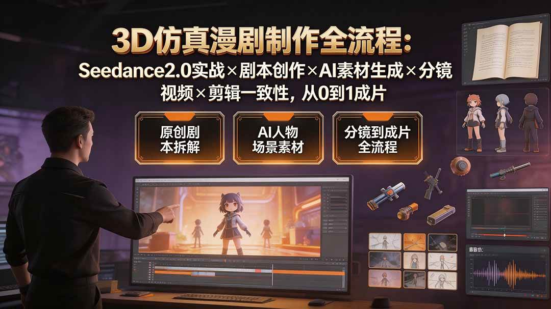 （19341期）3D仿真漫剧制作全流程：Seedance2.0实战×剧本创作×AI素材生成×分镜视频×剪辑一致性，从0到1成片 - 啥好玩-啥好玩