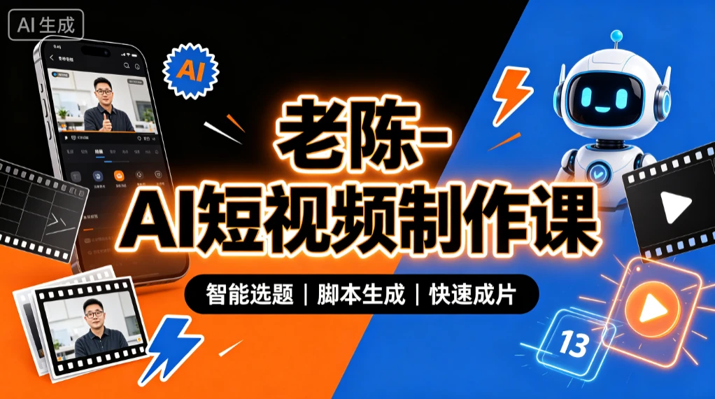 【精】老陈- AI短视频制作课，从选题到成片，AI工具实战，短视频增长 - 啥好玩-啥好玩