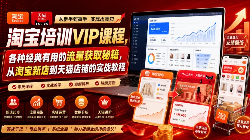 淘宝培训VIP课程，各种经典有用的流量获取秘籍，从淘宝新店到天猫店铺的实战教程（更新08月12日）-啥好玩副业网