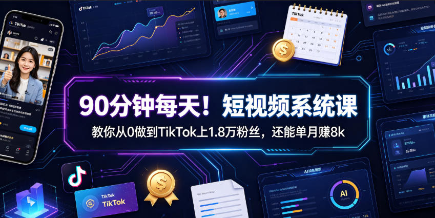 90分钟每天！短视频系统课教你从0做到TikTok上1.8万粉丝，还能单月賺8k【原创双语字幕】 - 啥好玩-啥好玩