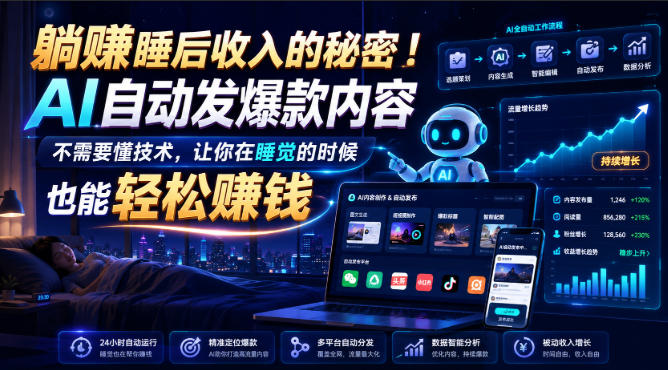 躺賺睡后收入的秘密！AI自动发爆款内容，不需要懂技术，让你在睡觉的时候也能轻松賺钱【原创双语字幕】 - 啥好玩副业网-啥好玩副业网
