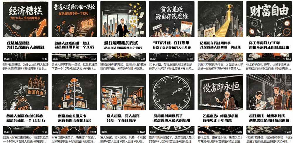 （19515期）AI书单财富书籍图文解读：手绘黑白风格×一键直出×几十条视频跑1000单×全流程拆解×新手可上手-啥好玩