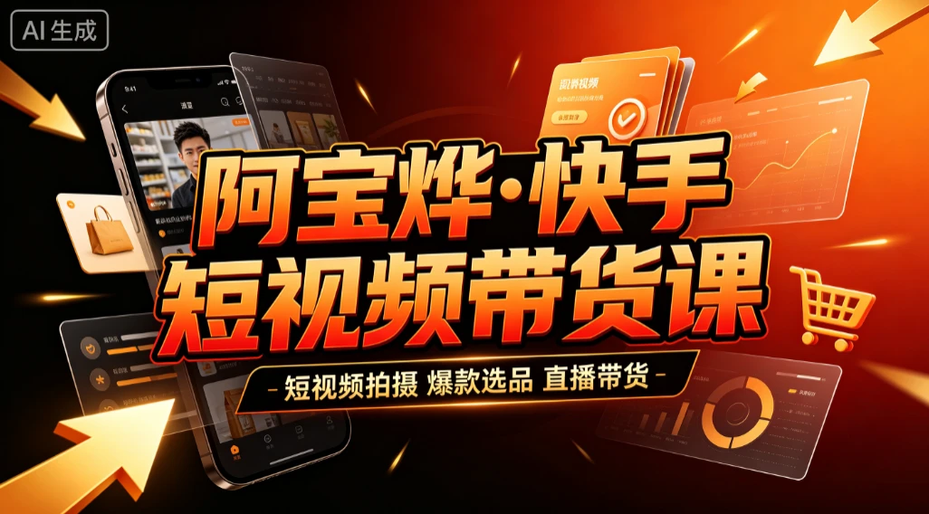 【精】阿宝烨·快手短视频带货课,短视频拍摄、爆款选品、直播带货-啥好玩