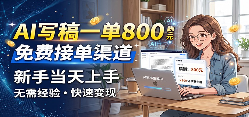 AI写稿一单800，免费接单渠道，一单一结几十到上千，新手当天上手-啥好玩