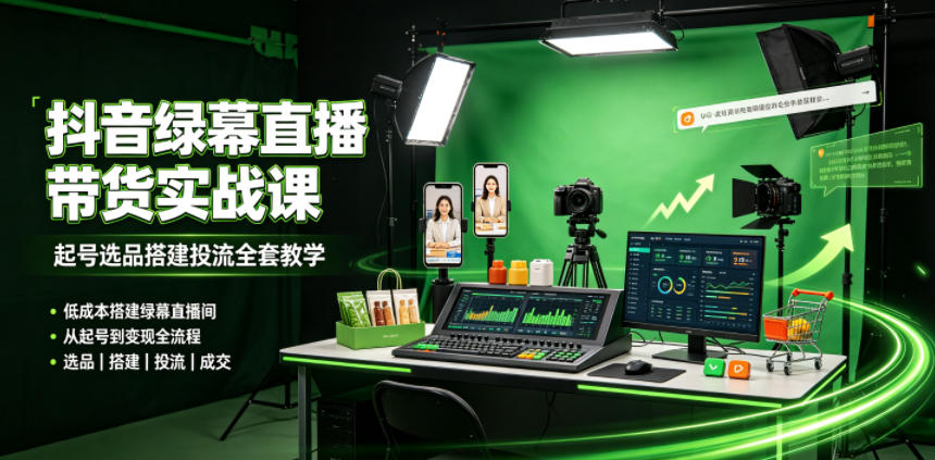 某社群抖音绿幕直播带货实战课，起号选品搭建投流全套教学，低成本搭建绿幕直播间-啥好玩