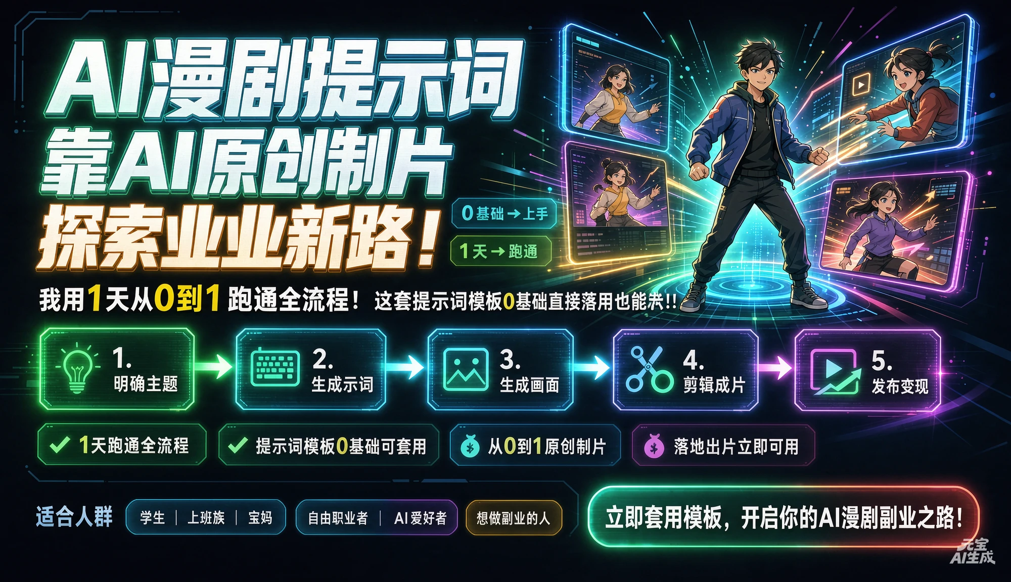【精】AI漫剧.提示词靠AI原创制片探索副业新路！我用1天从0到1跑通全流程，这套提示词模板0基础直接套用也能落地出片！！ - 啥好玩副业网-啥好玩副业网