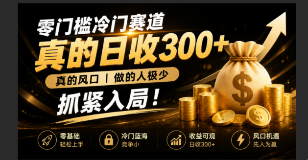 零成本冷门赛道，真的日300+真风口，做得人极少！赶紧入局，超级简单！-啥好玩
