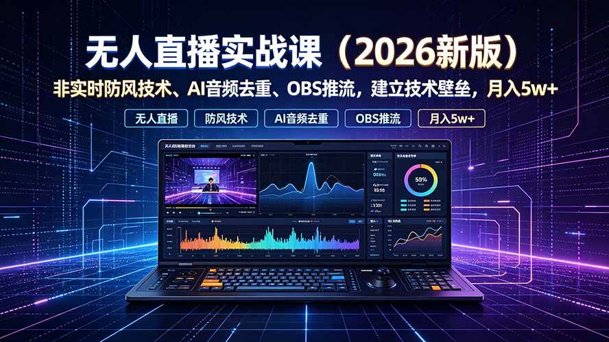 （19525期）无人直播实战课（更新7月），非实时防风技术、AI音频去重、OBS推流，建立技术壁垒，月入5w+-啥好玩