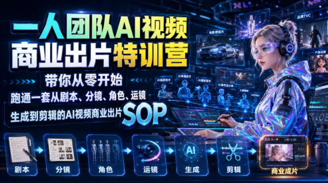 一人团队AI视频商业出片实战课：带你从零开始跑通一套从剧本、分镜、角色、运镜、生成到剪辑的AI视频商业出片SOP - 啥好玩-啥好玩