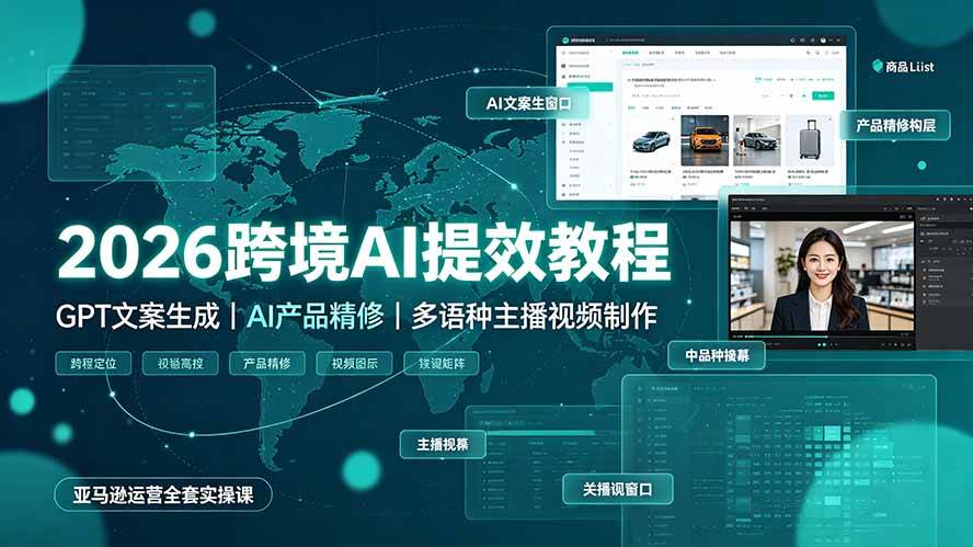 （19286期）2026跨境AI提效教程·GPT文案生成｜AI产品精修｜多语种主播视频制作，亚马逊运营全套实操课-啥好玩