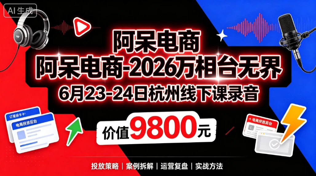 【精】阿呆电商-2026万相台无界6月23-24日杭州线下课录音(价值9800元) - 啥好玩-啥好玩