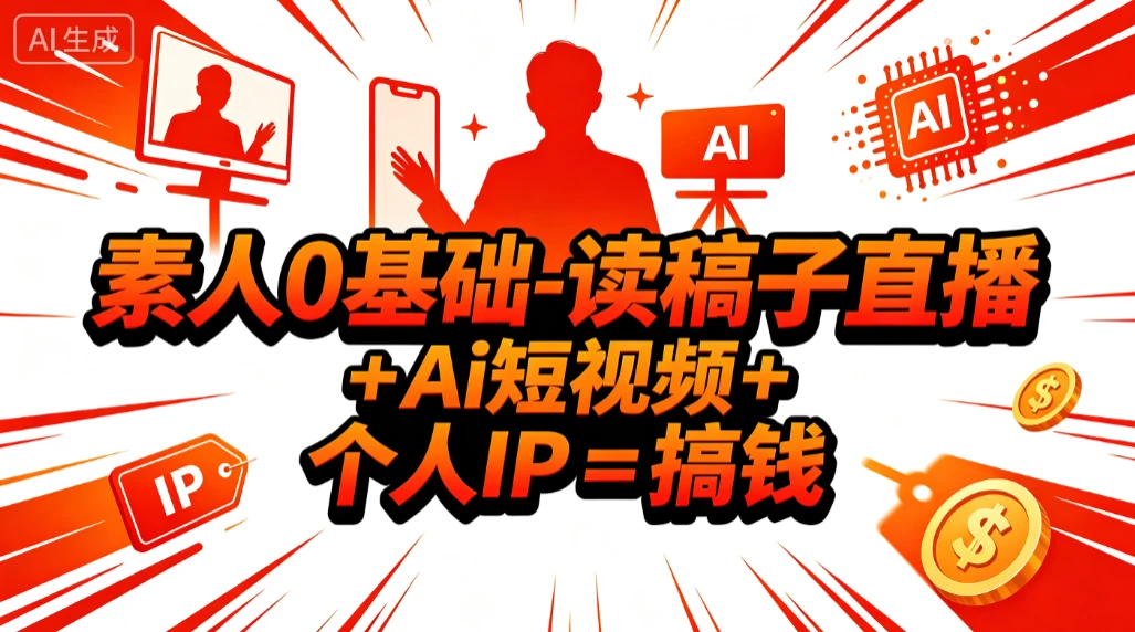 【精】素人0基础-读稿子直播 + Ai短视频 + 个人IP = 搞钱-啥好玩
