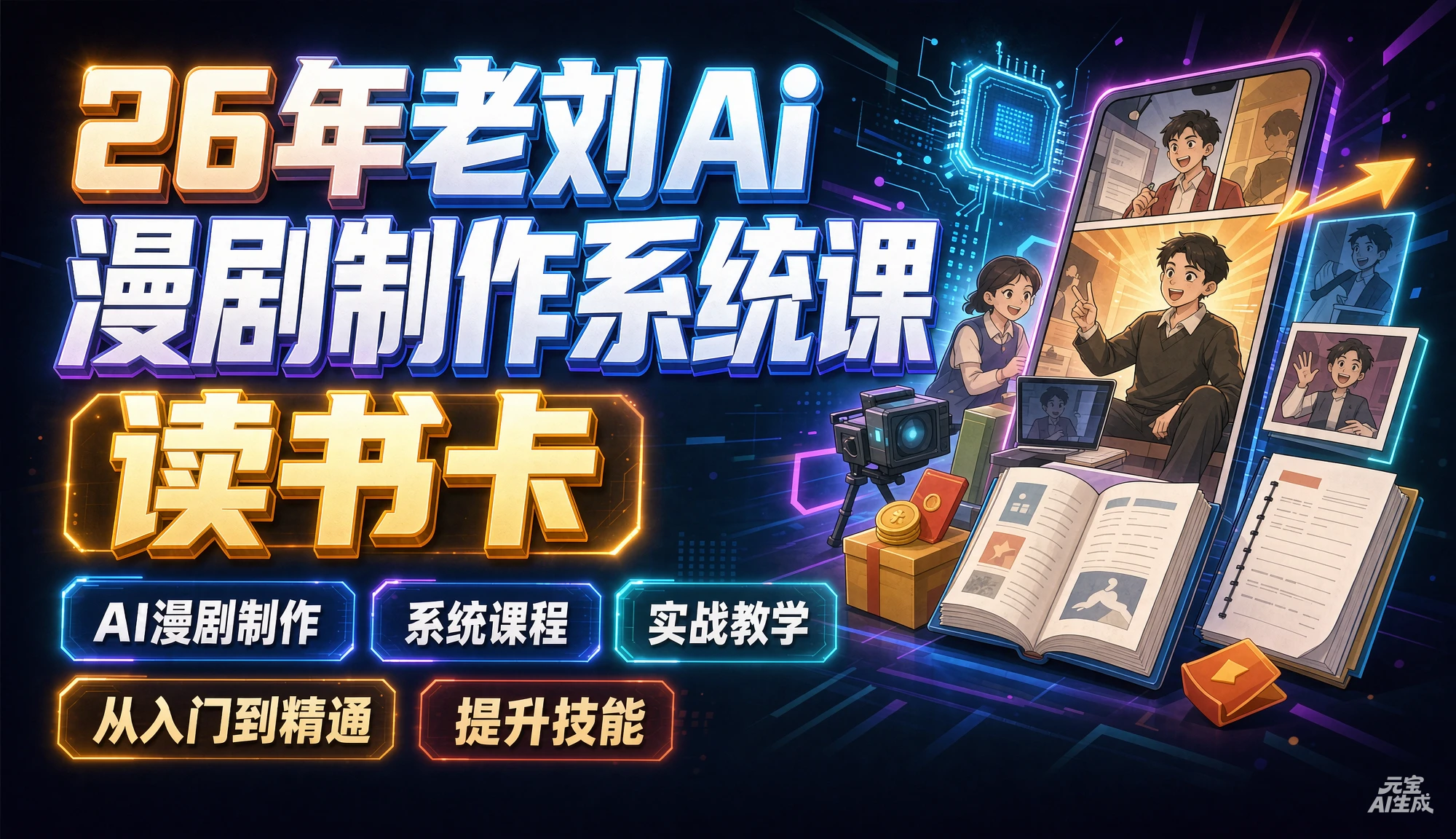 【精】26年老刘Ai漫剧制作系统课读书卡，AI漫剧制作从入门到精通、实战教学系统课程 - 啥好玩副业网-啥好玩副业网