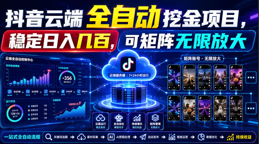 Dy云端全自动挖金项目，稳定日入几百，可矩阵无限放大！【揭秘】-啥好玩