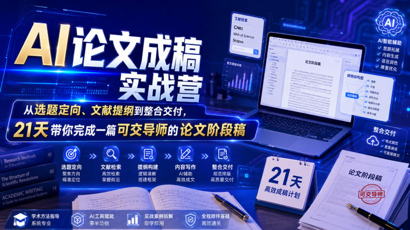 AI论文成稿实战营，从选题定向、文献提纲到整合交付，21天带你完成一篇可交导师的论文阶段稿-啥好玩