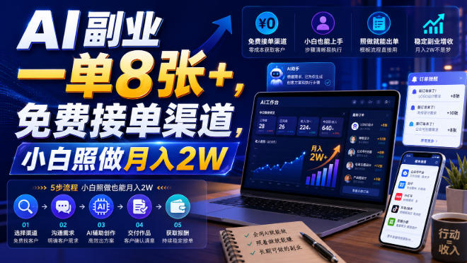 AI副业一单8张+，免费接单渠道，小白照做月入2W【揭秘】-啥好玩副业网