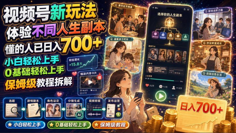视频号新玩法体验不同人生副本，懂的人已日入700+，小白轻松上手，0基础轻松上手，保姆级教程拆解 - 啥好玩-啥好玩