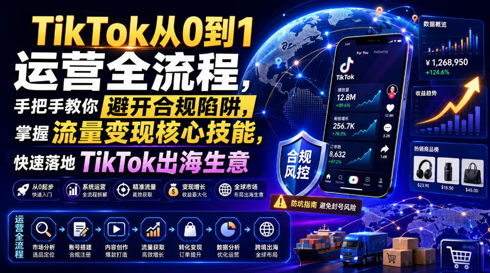 TikTok从0到1运营全流程，手把手教你避开合规陷阱，掌握流量变现核心技能，快速落地TikTok出海生意（更新7月） - 啥好玩-啥好玩