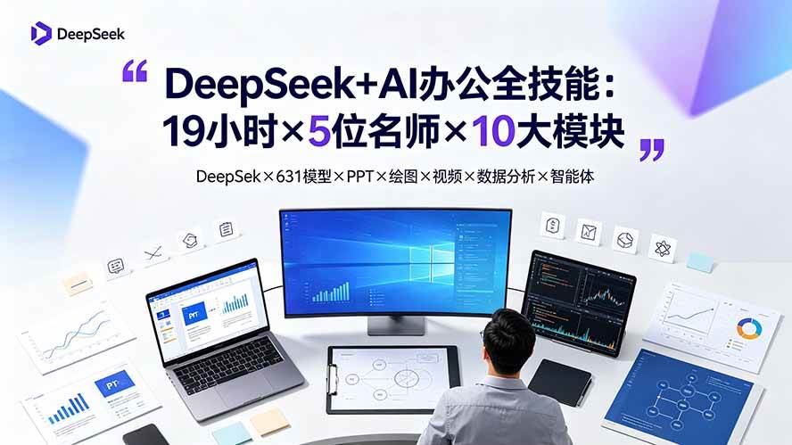 （19411期）DeepSeek+AI办公全技能：19小时×5位名师×10大模块，DeepSeek×631模型×PPT×绘图×视频×数据分析×智能体 - 啥好玩-啥好玩