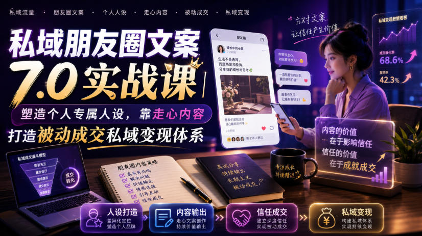 私域朋友圈文案7.0实战课|塑造个人专属人设,靠走心内容打造被动成交私域变现体系-啥好玩