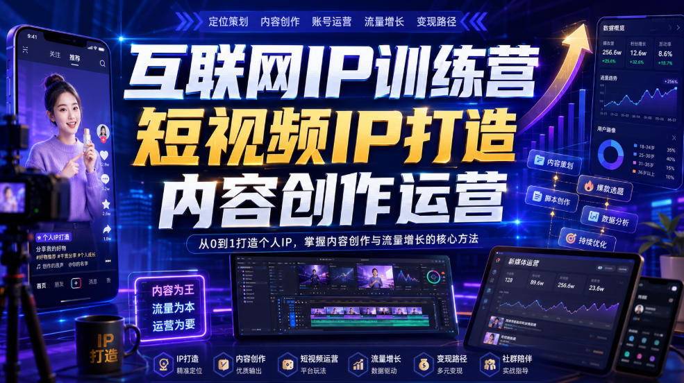 互联网IP训练营，短视频IP打造，内容创作运营 - 啥好玩副业网-啥好玩副业网