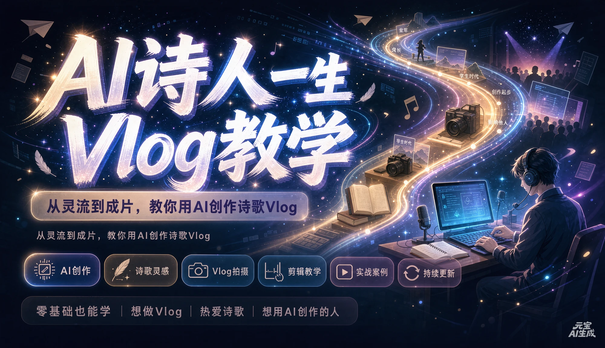 【精】AI诗人一生Vlog教学,AI制作丨伙伴计划丨精选收益丨商单收徒 ,新领域红利期,抓紧做 - 啥好玩副业网-啥好玩副业网