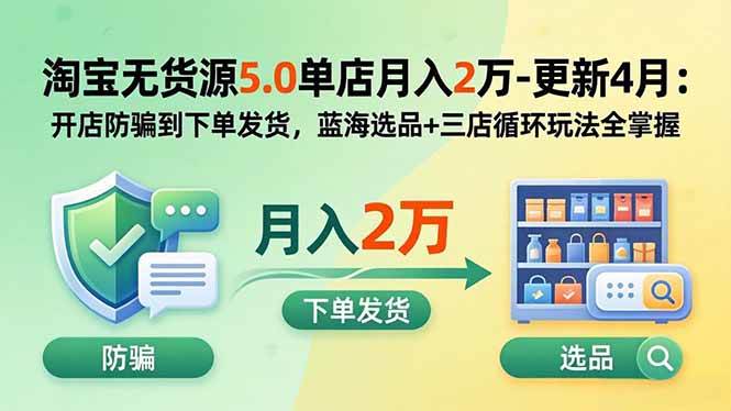 (19683期)淘宝无货源5.0单店月入2万-更新2026:开店防骗到下单发货,蓝海选品+三店循环玩法全掌握 (19683期)淘宝无货源5.0单店月入2万-更新2026:开店防骗到下单发货,蓝海选品+三店循环玩法全掌握