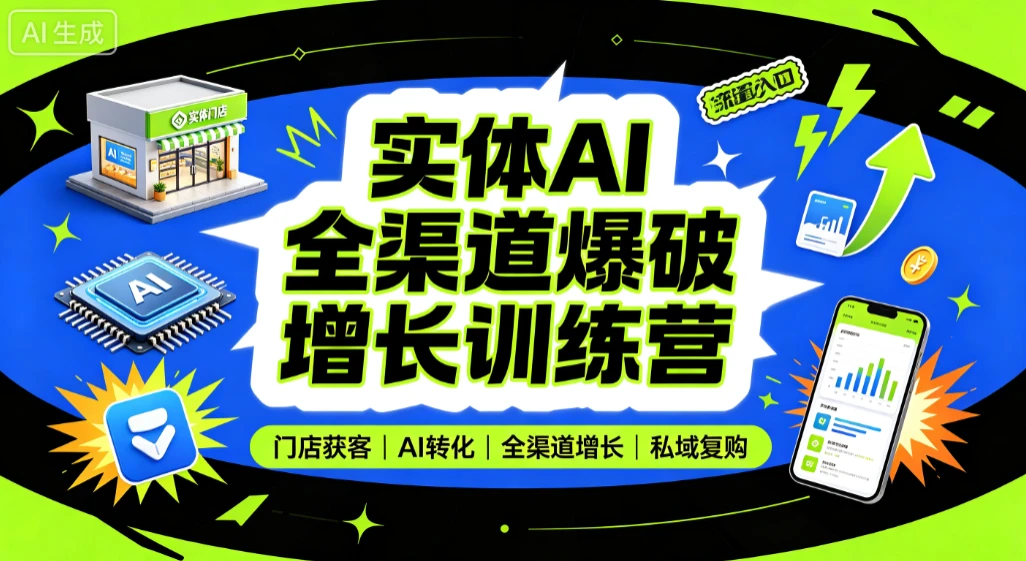 【精】实体AI全渠道爆破增长训练营，门店获客、AI转化、全渠道增长、私域复购-啥好玩