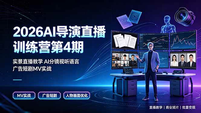 （19216期）2026AI导演直播训练营第4期，实景直播教学AI分镜视听语言，广告短剧MV实战，解决人物画面崩坏痛点-啥好玩