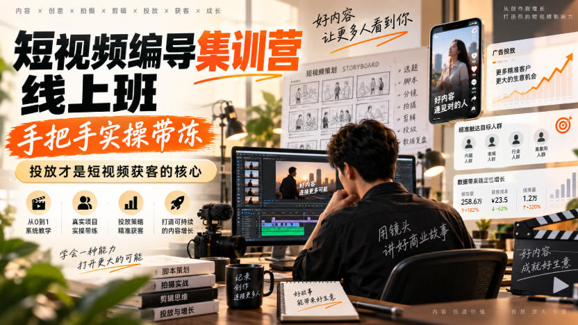 【精】短视频编导集训营线上班，手把手实操带冻，投放才是短视频获客的核心-啥好玩副业网