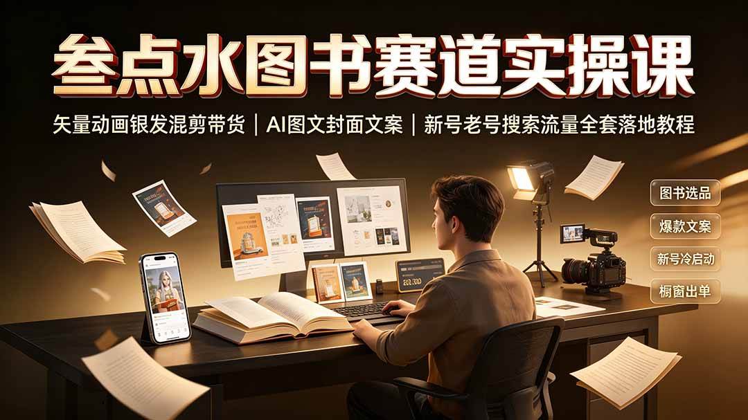 (19613期)叁点水图书赛道实操课|矢量动画银发混剪带货,AI图文封面文案,新号老号搜索流量全套落地教程-啥好玩