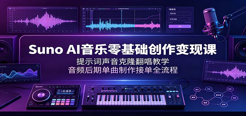 Suno AI音乐零基础创作变现课：提示词声音克隆翻唱教学，音频后期单曲制作接单全流程 - 啥好玩-啥好玩