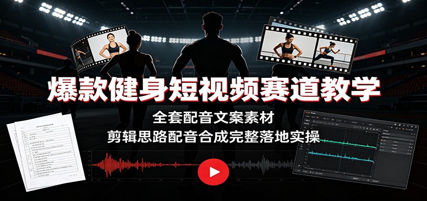 爆款健身短视频赛道教学：全套配音文案素材，剪辑思路配音合成完整落地实操-啥好玩