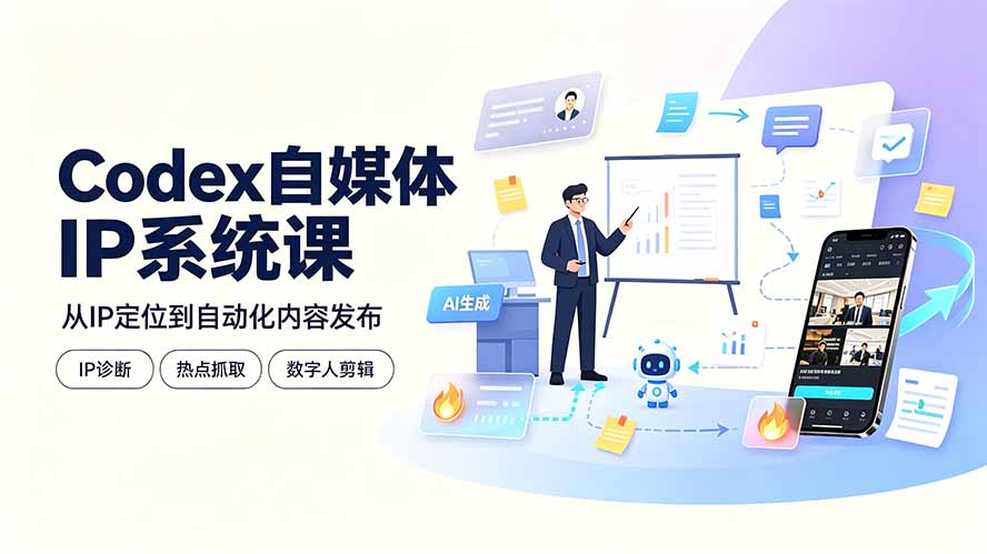 Codex自媒体IP系统课：IP诊断/热点抓取/IP蒸馏 Skill，爆款复刻数字人多平台自动发布教程 - 啥好玩-啥好玩