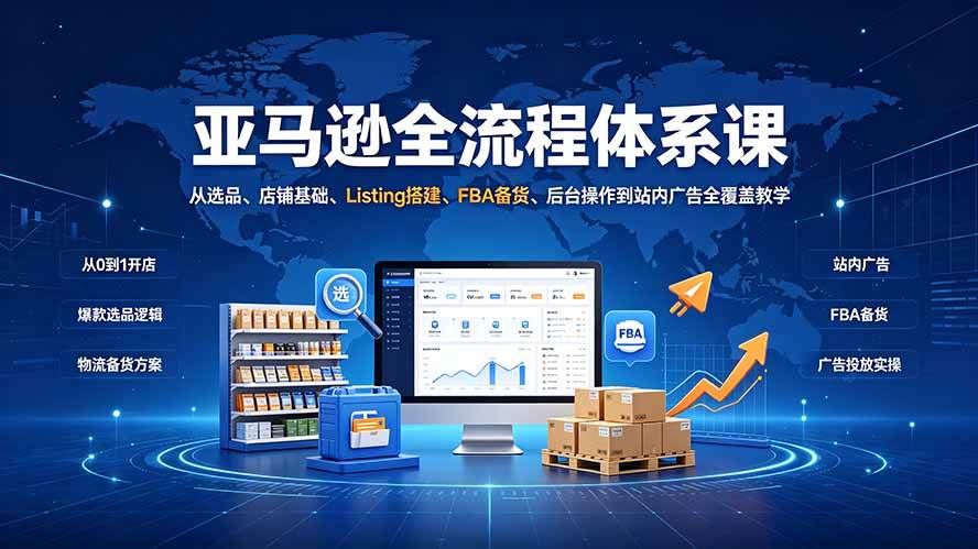 （19409期）亚马逊全流程体系课：从选品、店铺基础、Listing搭建、FBA备货、后台操作到站内广告全覆盖教学 - 啥好玩-啥好玩
