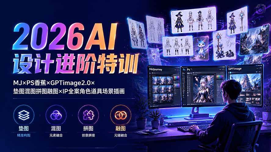 （19569期）2026AI设计进阶特训：MJ×PS香蕉×GPTimage2.0×垫图混图拼图融图×IP全案角色道具场景插画-啥好玩